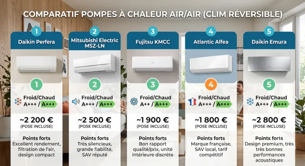 Tableau comparatif : Top 5 climatiseurs